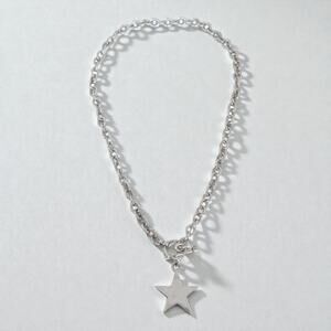 Vintage Sterling Silver Front Toggle Star Charm Rolo Chain Necklace 17 Inch